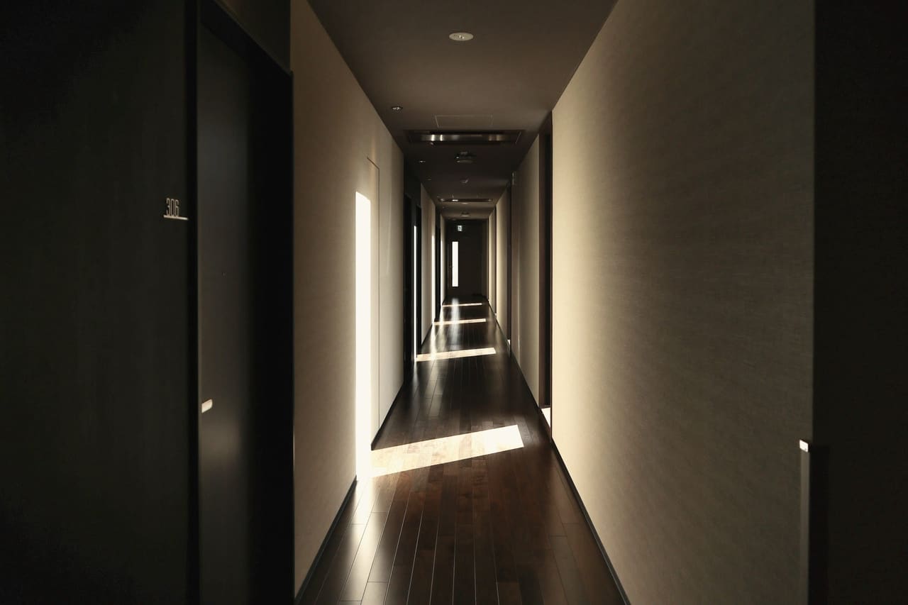 A corridor in low light